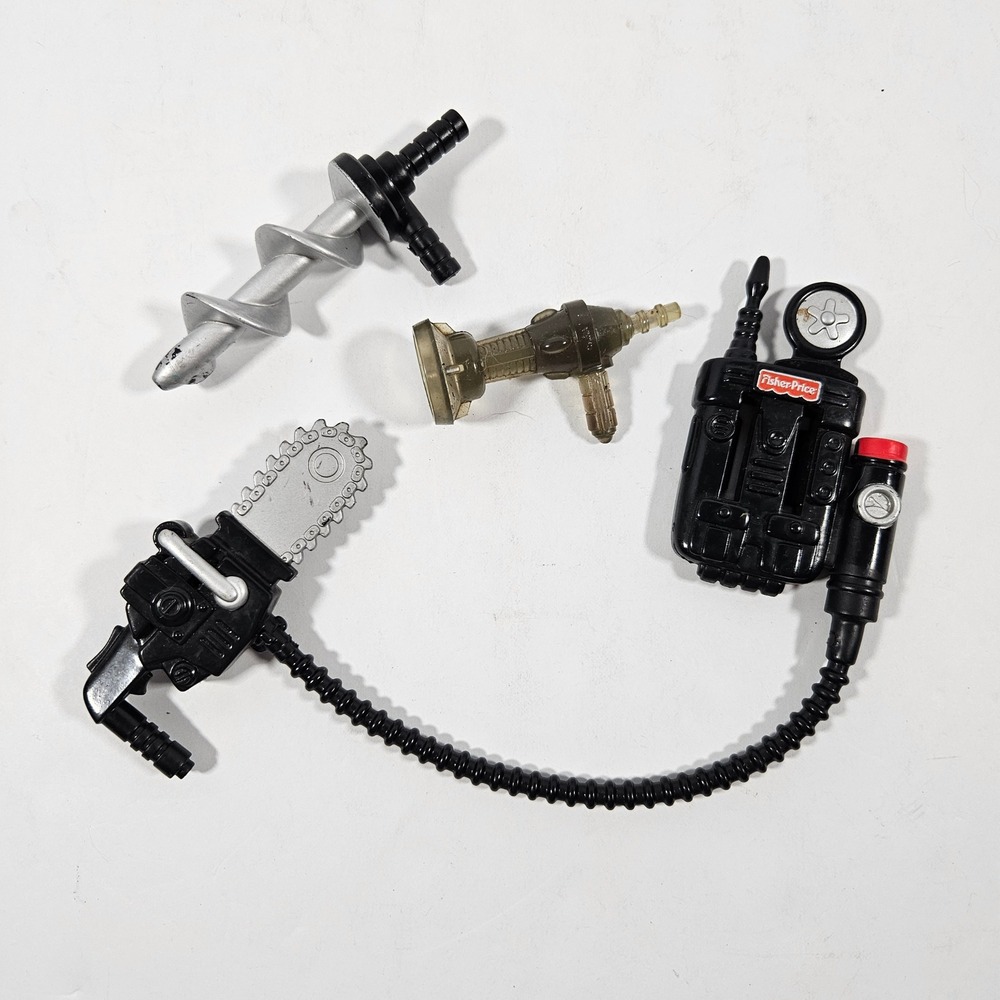 Fisher Price Rescue Heroes Accessories Lot Chainsaw Auger Drill 2002 Mattel
